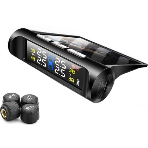 Tire Pressure Monitoring System TPMS Solar Powered Car Real-time Wireless Auto Alarm System with Four External Sensors for Car
