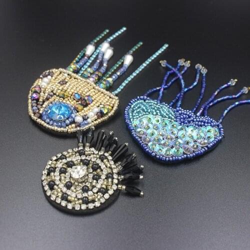 Heavy work Rhinestones beaded cloth patch Beautiful jellyfish shark fish cloth stickers Sweater coat clothes decorative cloth