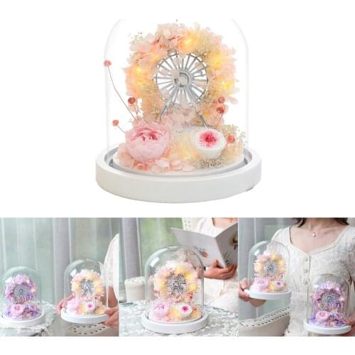 Handmade Eternal Flower Box Led Ferris Wheel w/ Glass Dome Mothers Day Gift Girlfriend Birthday