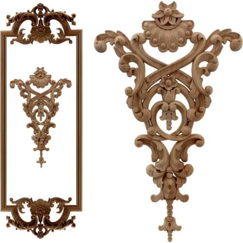 VZLX Carved Flower Carving Natural Wood Appliques for Furniture Cabinet Unpainted Wooden Mouldings Decal Decorative Figurine