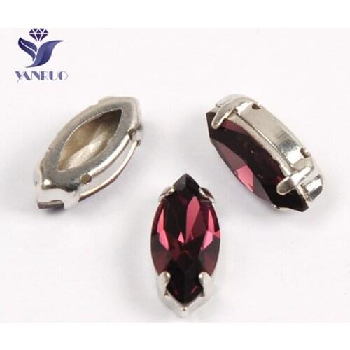 YANRUO 4200 All Sizes Amethyst Navette Sewn Stones Pointed Back Glass Rhinestones Strass Sew On Crystals For Needlework