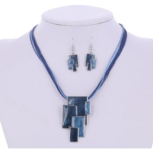 ZOSHI Fashion Ethnic Vintage Silver Color Jewelry Sets Multilayer Leather Rope Pendant Chain Necklace Earrings Sets Wedding Gift