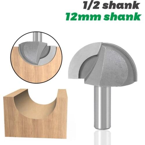 1Pcs 1/2 12mm Shank Woodworking Round Cove Bit Tungsten Carbide Slotted Trim Router Bits for Wood Milling Cutter