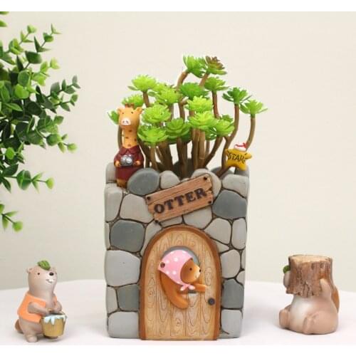 1pc Cartoon Resin Flower Pot Succulent Plants Pot Otter House Planter Home Garden Decoration Bonsai Planter Flowerpots