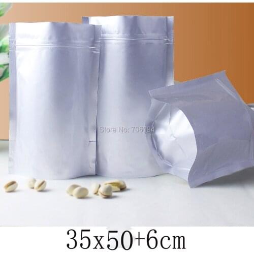 10PCS 35x50+6cm(13.8''x19.7'') Metalic Silver Alumimun foil Bag for gift tea coffee standup pure aluminum foil bag with ziplock