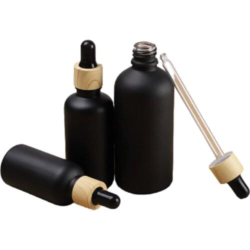 5/10/15/20ml Essential Oil Bottle Vial Cosmetic Container Packaging Bottle with Pipette Black Frosted 30ml Glass Dropper Bottle