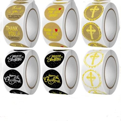 500Pcs Black /Kraft paper gilding stickers Merry christmas self-adhesive labels envelopes decorative sealing stickers