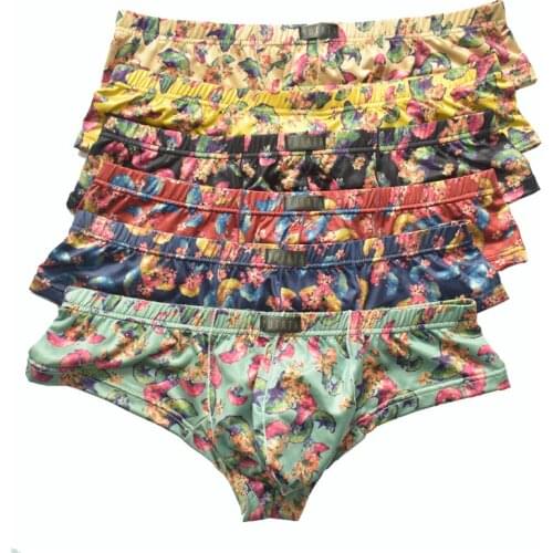 6PCS Mens Underwear Boxers Europe Size Breathable Low Waist Floral Printed Underpants Lingerie Fashion Breathable Boxershorts