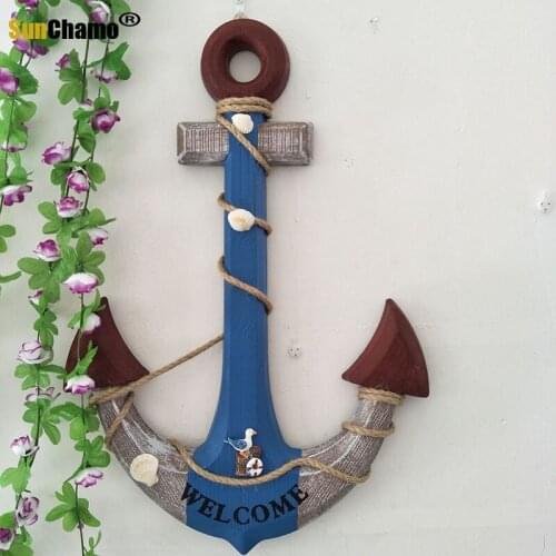 60cm Boat Anchor Mediterranean Wooden Anchor Hanging Ornaments Wooden Decorative Anchor Marine Style Home Decoration Resin