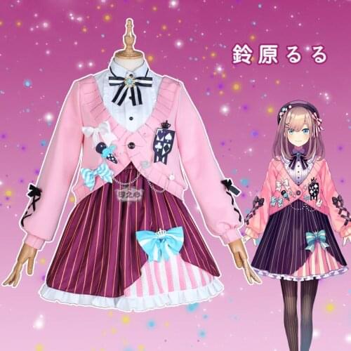 Anime YouTube Vtuber Suzuhara Lulu Lovely Lolita Uniform Pink Daily dress Cosplay Costume Women Halloween Free Shipping 2020