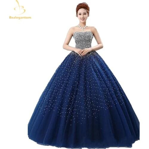 Bealegantom Royal Blue Quinceanera Dresses Ball Gown 2021 Beaded Crystal Lace Up Sweet 15 16 Dresses Vestidos De 15 Anos QA1087