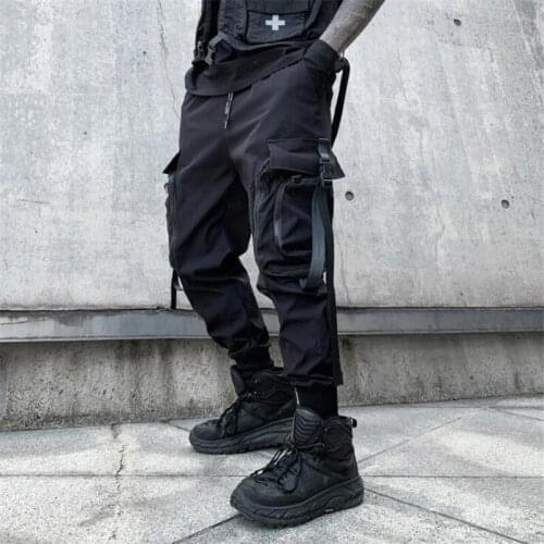 2021 Spring Autumn Ribbons Casual Cargo Pants Man Hip Hop Male Joggers Pants Japanese Fashion Trousers Streetwear