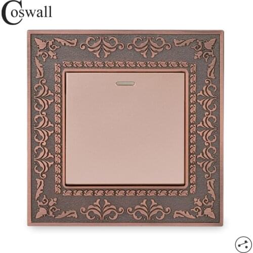 Coswall 1 Gang 2 Way On / Off Wall Light Switch Embossing Retro Zinc Alloy Panel Pass Through Switch Switched