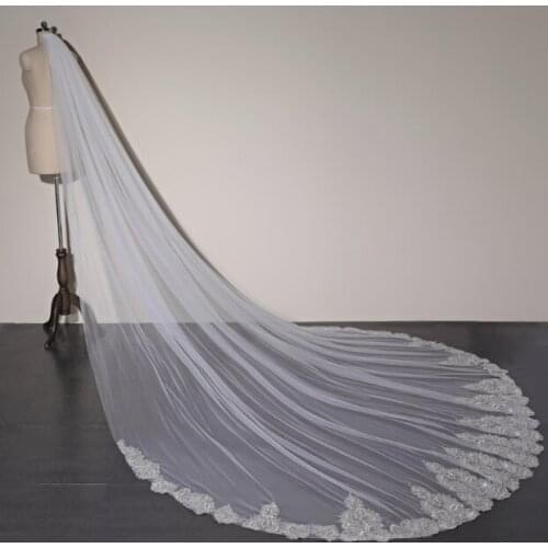 Long Church Veil, Luxury Wedding Veil, Sparkly Beading Veil, Bridal Veil With Lace Edge, Soft Tulle Veil, High Quality Veil, Cha