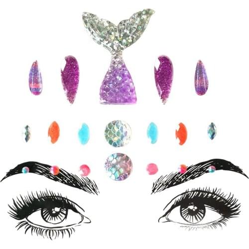 Face Gems Women Mermaid Jewels with Chest Gems,Crystals Face Jewels Stick on Eyes Face Body Fit for Festival Music Party Makeup