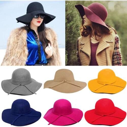 2020 New Arrivals Women Fashion Winter Fedora Hats Bowler Jazz Top Cap Felt Wide Brim Floppy Sun Beach Cashmere Church Caps