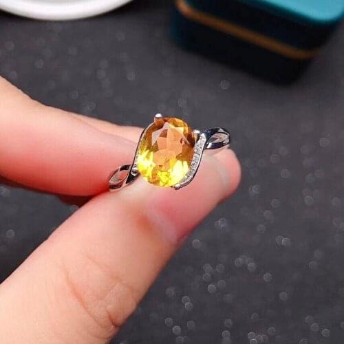 7mm * 9mm 2ct VVS Grade Natural Citrine Ring for Daily Wear Solid 925 Silver Citrine Jewelry Fashion Yellow Crystal Ring