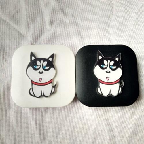 LIUSVENTINA DIY Acrylic Cute Dog Siberian Husky Contact Lens Case With Mirror Box Container for Color Lenses Present for Girls