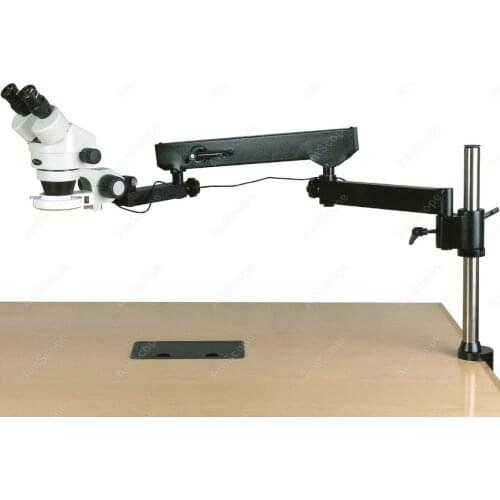 Articulating Arm Microscope--AmScope Supplies 3.5X-225X Binocular Articulating Arm Pillar Clamp 144-LED Zoom Stereo Microscope