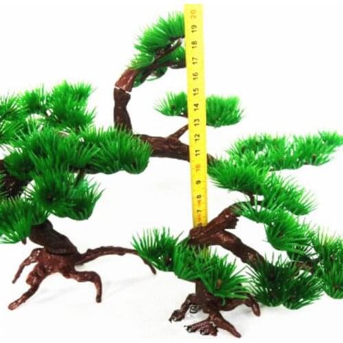 New Artificial Plastic Pine Tree Aquarium Decor Rock Bonsai Ornament Fish Tank Rockery Accessories Home Office Hotel Decoration