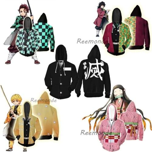 Newest Anime Demon Slayer Hoodie Costume Kamado Tanjirou Kamado Nezuko Kochou Shinobu Cos Hoodies Black Kawaii Tops Unisex