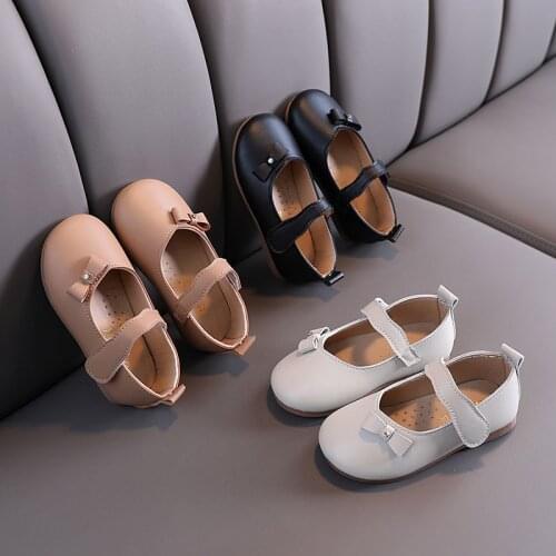 2021 spring autumn new girls bow princess shoes baby non-slip leather shoes little girls Velcro soft sole shoes size 21-30