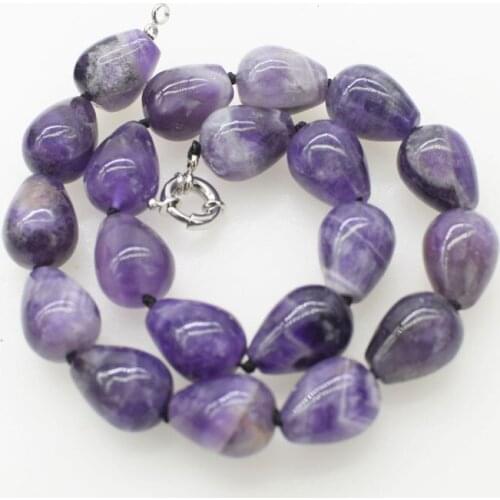 Wholesale 15*20mm amethyst drop necklace 17inch FPPJ nature beads