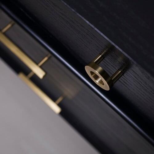 Original Nordic Light luxury Brass Round double hole small handle cabinet furniture wardrobe door gold childrens room handle