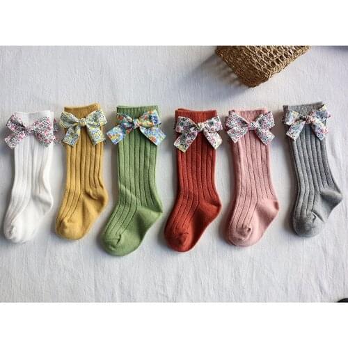 Autumn Winter Newborn Baby Girls Boys Socks Flowers Print Bowknit Knit Socks 0-5Y 6 Colors