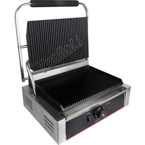 Commercial Electric Stripe Contact Grill Panini Press Plates Sandwich Press Plates Eelctric Steak Contact Grill Single Stove