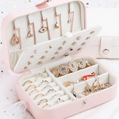 Jewelry Box Travel Comestic Jewelry Casket PU Leather Storage Box Ring Lady Case Portable Jewelry Organizer Necklaces