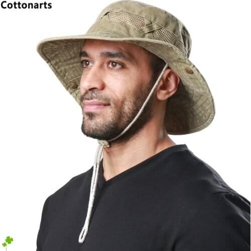 New Men Women100% Cotton Boonie Hat Summer Mesh Breathable Sun Hats Camping Hiking Panama Bucket Hats Outdoor Safari Fishing Cap