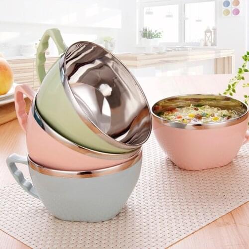 Solid Stainless Steel Instant Noodle Bowl with Handle Anti-scalding Food Container Rice Bowl Soup Bowls Instant with Lid Cute