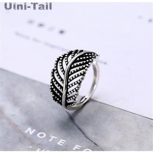 Uini-Tail hot new 925 sterling silver creative leaves open ring retro trend fashion novel high quality ring hypoallergenic GN887