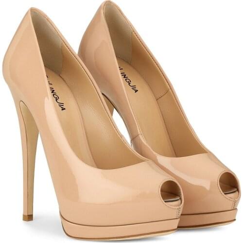 Spring stiletto patent leather mirror fish mouth single shoes waterproof platform banquet dress simple large size female sandals