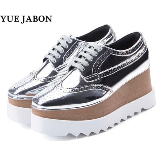 New Sliver woman High platform shoes Square Toe Women кроссовки Thick Bottom wedges shoes for women real leather woman sneakers