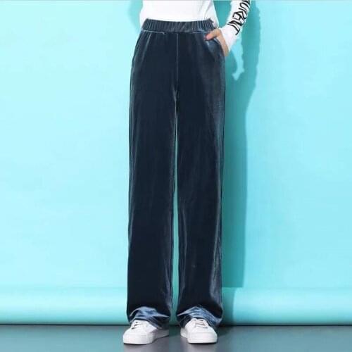 Women Solid Velvet Long Pants 2020 Autumn Female All-Match High Waist Straight Pants Plus Size 5XL 6XL 7XL