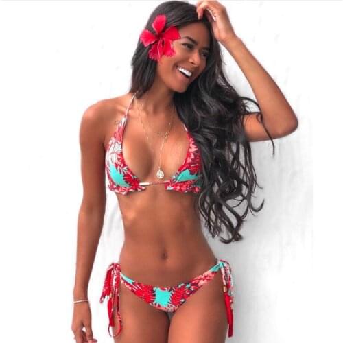 Print Bikini Women 2021 Sexy Swimwear Halter Push Up Swimsuit Bandage Bikini Set Brazilian Bathing Suit Beach Wear Swimming Suit