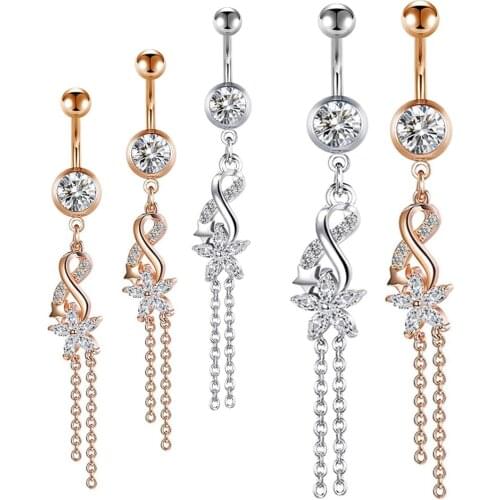 14G Belly Button Rings Dangle for Women Surgical Steel Navel Rings Body Piercing Jewelry Nombril Ombligo wholesales navel bar