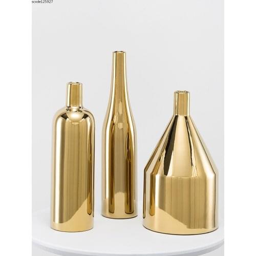 European-style Golden Ceramic Vase Three-piece Floral Arrangement Luxury Home Dried Flower Decora Vase Hydroponic Wedding Decor