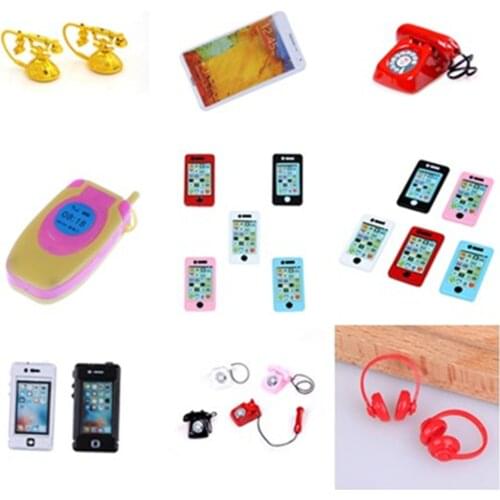 1/2PCS 1:6/1:12 Scale Mini Pad Phone Earphone Vintage Telephone Dollhouse Miniature Toy Doll Living Room Dolls Accessories
