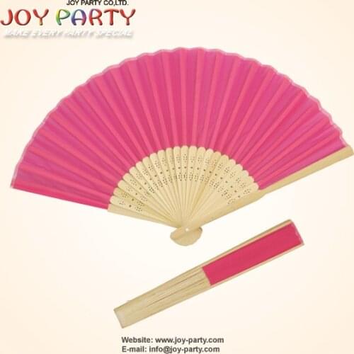 10pcs/lot 21cm rose/Fushia/Hot Pink Color Silk Hand Fan Wedding Decoration Party Favor