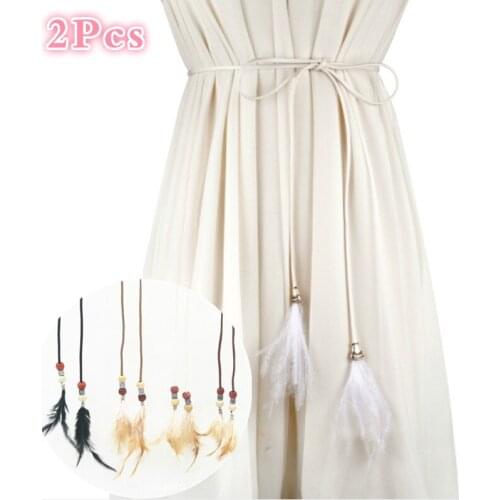 2 Pcs Hot Sell Womens Belt Waistband Vintage Weaved Bohemia Belt Hemp Rope Braid Belt Female Belt for Dress