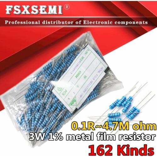 200pcs 3W Metal film resistor 1% 1R~1M 4.7M 2.2R 4.7R 10R 22R 47R 100R 220R 470R 1K 10K 100K 2.2 4.7 10 22 47 100 220 470 ohm