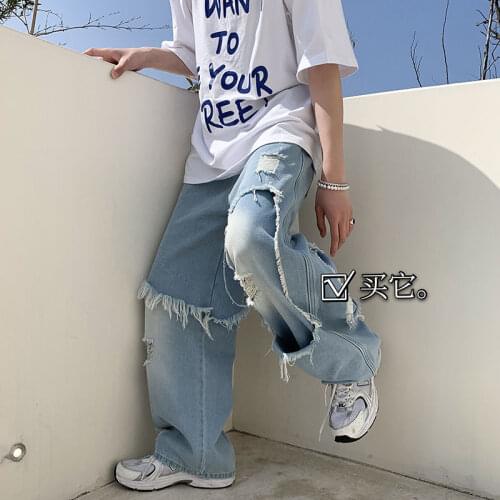 2021 Mens Loose Classic Straight Pants Baggy Homme Casual Pants Cargo Pocket Jeans Male Blue Color Biker Denim Trousers M-3XL