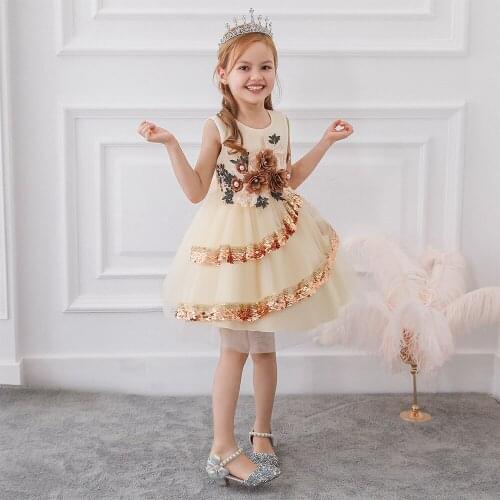 2021 Summer Baby Girl Dress Elegant Kids Clothes For Girls Children Clothes Flower Princess Dress Wedding Evening Party Dress