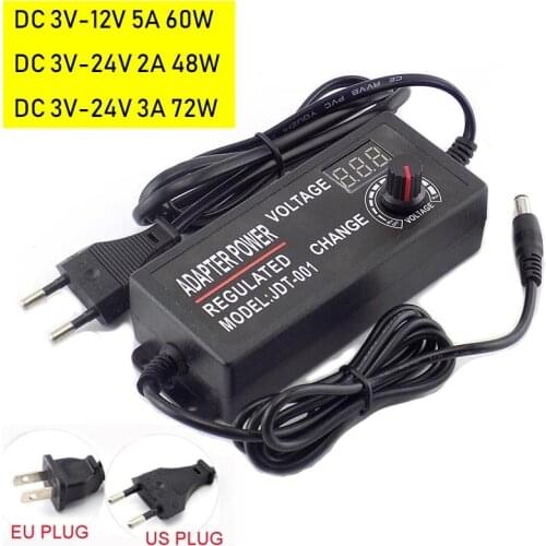 3V 12V 24V 9V 24V Adjustable Power Supply Adapter Universal AC 100-220V to DC Adaptor 5.5mmx2.5mm EU US Plug With Screen Display