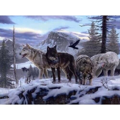 5D DIY Needlework Embroidery Snow Wolf 3D Diamond Painting Animals Picture Cross Stitch Mosaic Pattern Decoration Crafts FH500