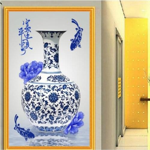 Diamond Embroidery Mosaic Painting Cross Stitch Full Round Drill Blue and White Porcelain Rich and Safe DIY 5D Decoration Gift