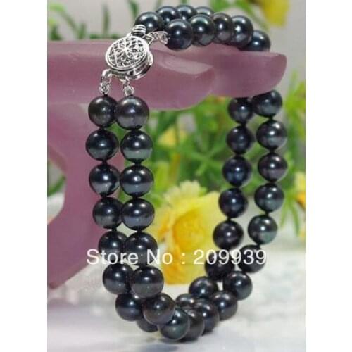 Free shipping 8-9MM VERY BEAUTIFUL NATURAL TAHITIAN BLACK PEARLS BRACELET 7.5-8"
